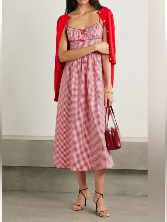 Caroline Constas Dresses & Skirts - Caroline Constas Red Gingham Midi Dress with Tie Front